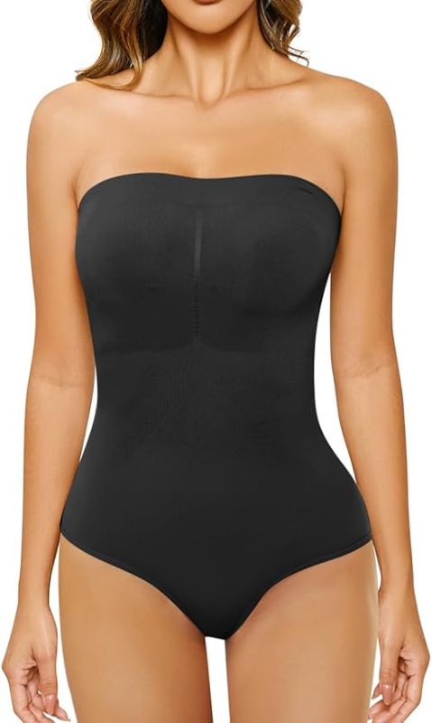 Photo 1 of ***STOCK PHOTO REFERENCE ONLY*** blue MakeMeChic Women's Sleeveless Strapless Bodysuit Tummy Control Jumpsuit Cut Out Seamsless Shapewear