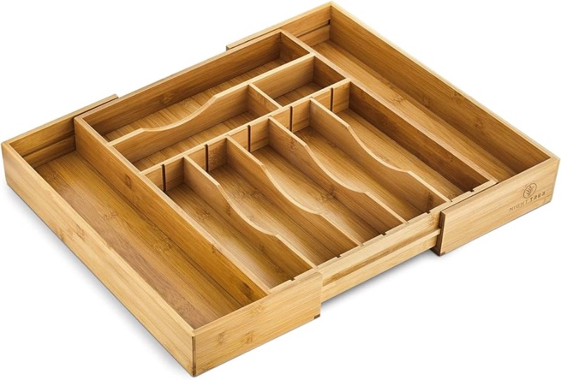 Photo 1 of [2.5" Deep] Bamboo Drawer Organizer Expandable for Kitchen Silverware Drawer Organizer Tray and Cutlery Flatware Organizer Drawer Tray / Utensil Tray