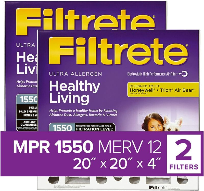 Photo 1 of (READ FULL POST) Filtrete 20x20x4, AC Furnace Air Filter, MPR 1550 DP, Healthy Living Ultra Allergen Deep Pleat, 2-Pack