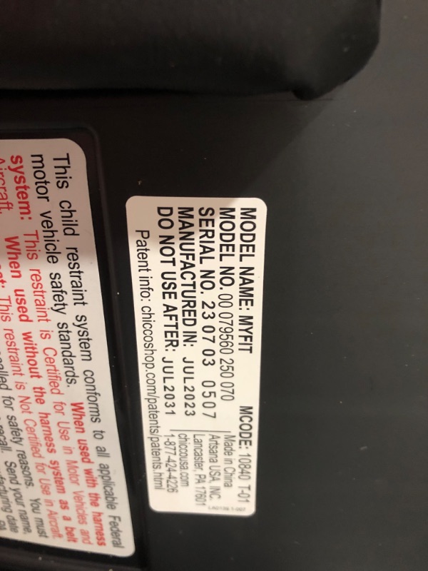 Photo 4 of (MANUFACTURED: JULY 2023) Chicco MyFit Zip Harness + Booster Car Seat - Nightfall, Black Nightfall MyFit with Zip and Wash Fabric Harness&Booster Car Seat