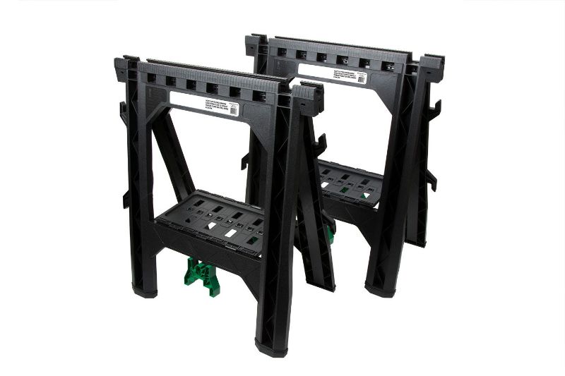 Photo 1 of (READ FULL POST) Metabo HPT Sawhorses 2 Pack Folding Heavy Duty, Weather-Resistant Lightweight Portable, 1200Lb Capacity, Saw horses brackets 2x4, Built-in Saw Horse Shelf and Cord Hooks, Fold Flat, 115445M
