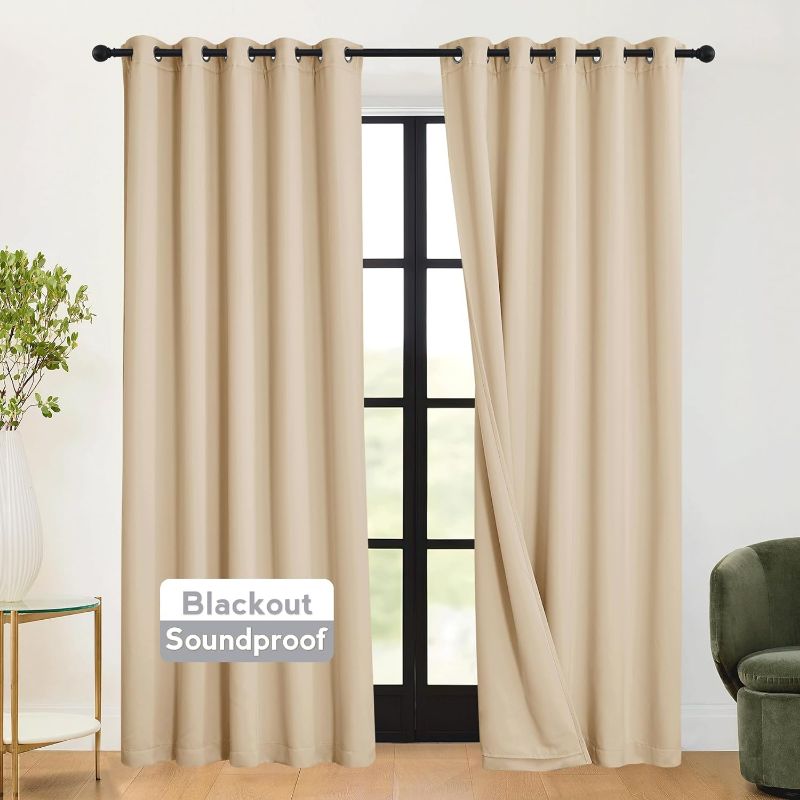 Photo 1 of (READ FULL POST) RYB HOME 3-in-1 Soundproof - Blackout - Energy Saving Curtains for Bedroom, Soundproof Blanket Curtains for Living Room Nursery Patio Sliding Glass Door, Biscotti Beige, W 62 x L 95, 2 Panels
