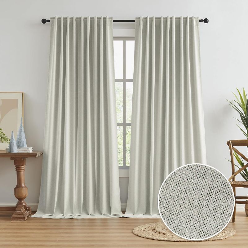 Photo 1 of (READ FULL POST) 
Linen Full Blackout Curtain for Living Room, Farmhouse Rustic Textured Back Tab Vertical Blinds Drapes for Country Villa Cabana, 2 Panels, 72 Inch Wide x 108 Inches Long 9FT, Greyish Beige