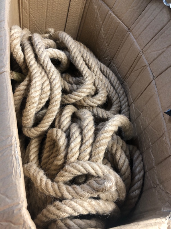 Photo 2 of (UNSURE OF EXACT LENGTH) Thick Hemp Rope - 1 Inch x 50 Feet - Twisted Manila Rope - Natural Jute Rope for Hammock, Docks, Nautical, Railings, Decorating