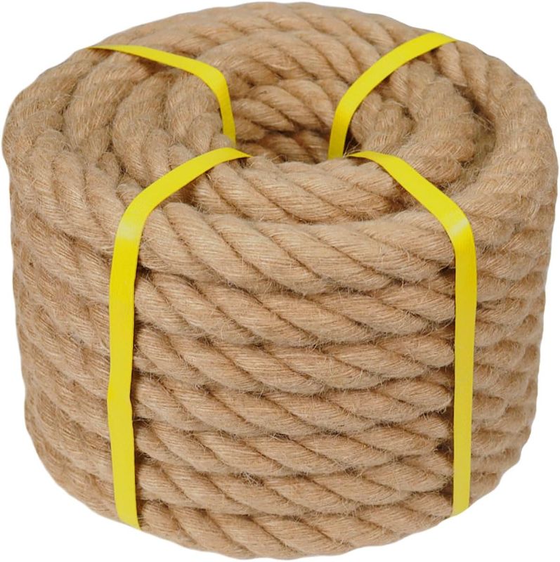 Photo 1 of (UNSURE OF EXACT LENGTH) Thick Hemp Rope - 1 Inch x 50 Feet - Twisted Manila Rope - Natural Jute Rope for Hammock, Docks, Nautical, Railings, Decorating