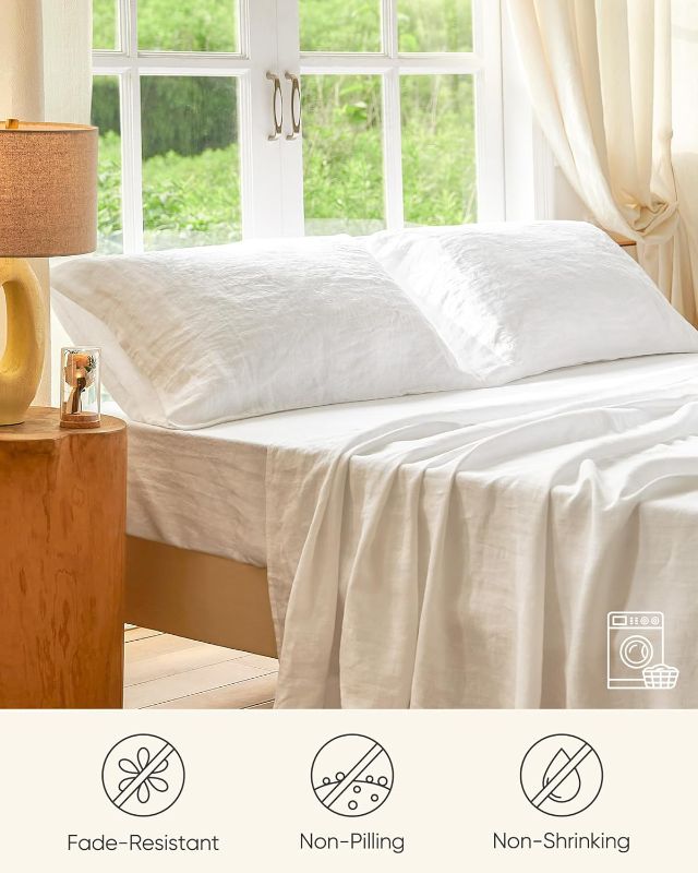 Photo 1 of (USED) 100% Linen Sheets King Size Set 4 Pcs, Deep Pocket, Soft, Breathable & Cooling for Hot Sleepers, Hypoallergenic Bedding Sheets & Pillowcases, White
