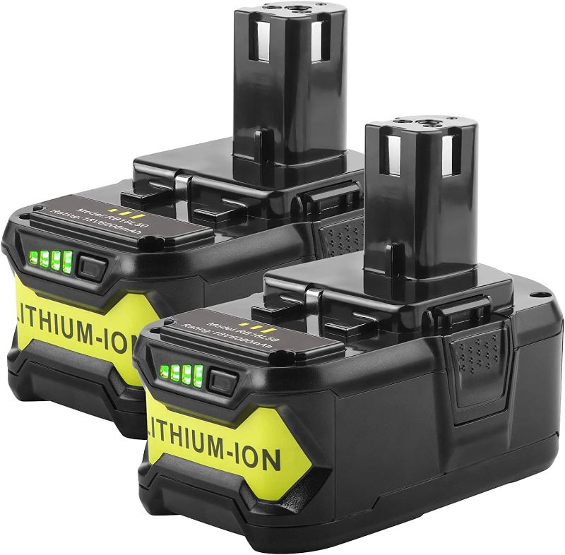 Photo 1 of [2 Pack] 18V 6000mAh 18V RB18L50 Replacement Battery for P102 Ryobi Lithium Ion P103, P104, P105, P107, P108, P109 P122 Cordless Power Tools
