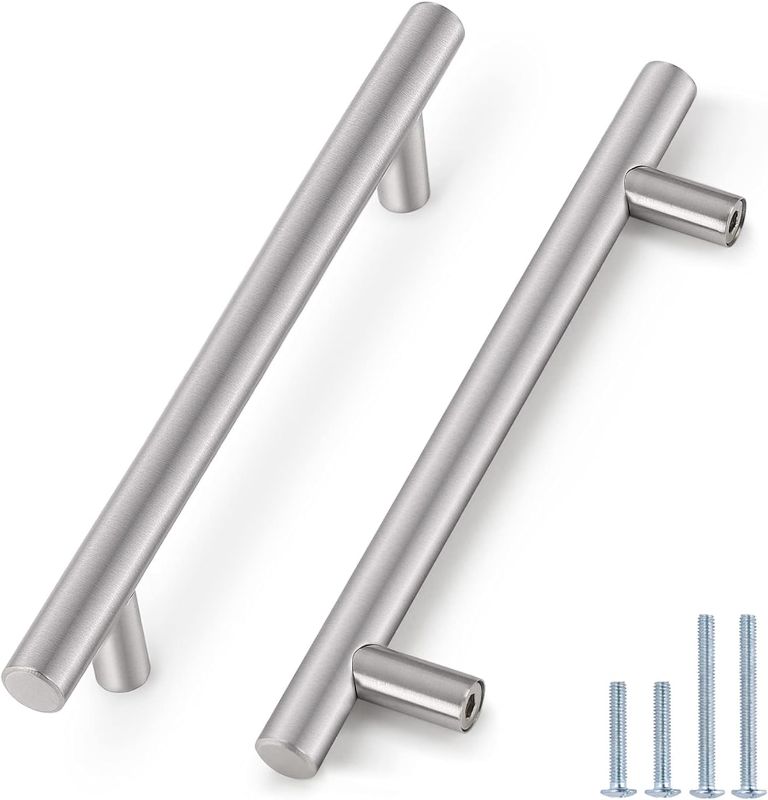 Photo 1 of (30 Pack 6-3/10”(160mm) Hole Center Stainless Steel Euro T Bar Cabinet Pulls Satin Nickel Kitchen Furniture Cabinet Hardware Drawer Handles