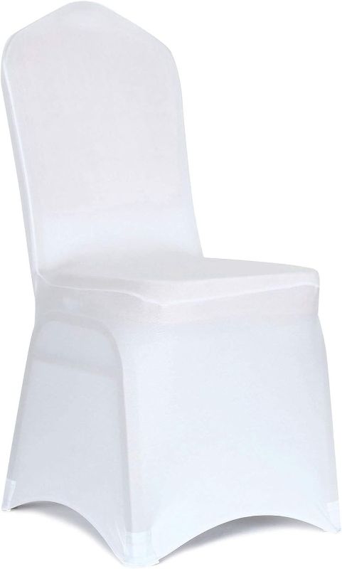 Photo 1 of 10 PCS White Stretch Spandex Folding Chair Slipcovers, Dining Room Chair Covers Stretch Chair Slipcovers Protector for Wedding, Banquet, and Party White 12 folding chair cover