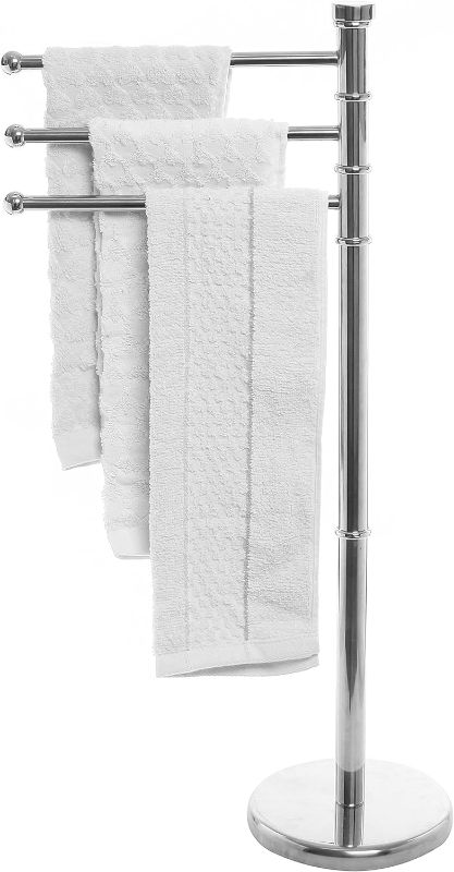 Photo 1 of [READ NOTES]
MyGift Silver Metal Freestanding Towel Rack for Bathroom with 3 Swivel Arms and Sturdy Round Base