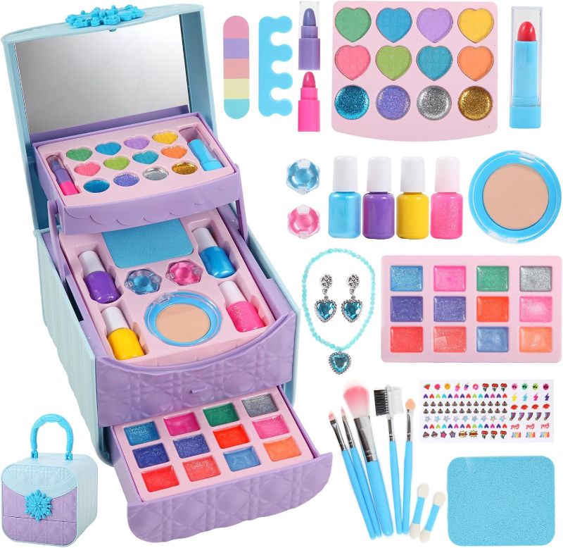 Photo 1 of ***NON REFUNDABLE, SEE NOTES/PICS***TOKIA 49pcs Big Amount Kids Makeup Kit for Gilrs, Non-Toxic & Safe Pretend Play Makeup for Little Girls, Real Washable Cosmetics with Case, Best Princess Birthday Gifts for Age 3-12 Years Old Toddlers