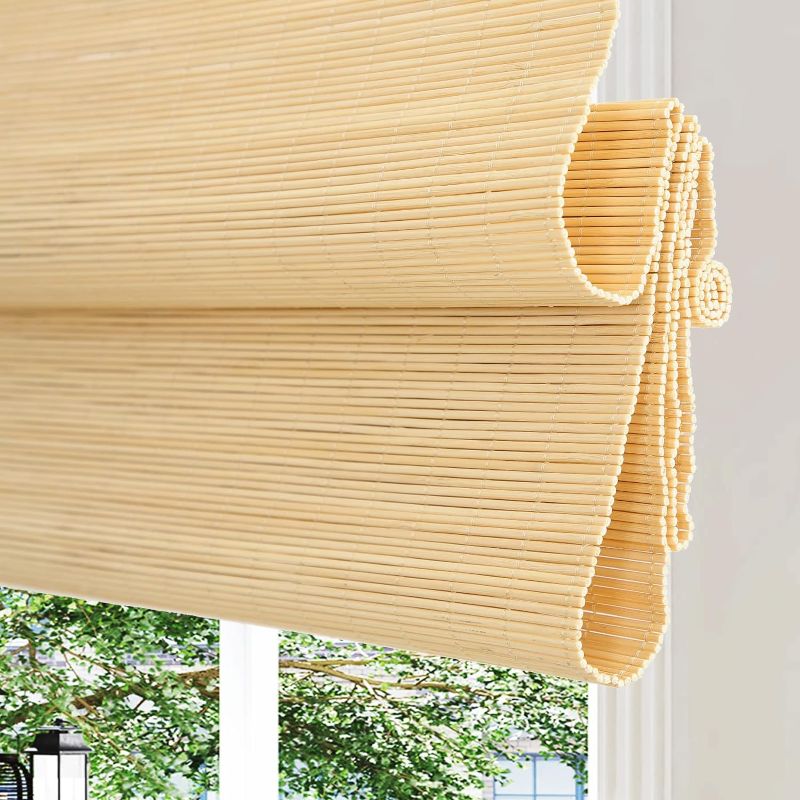 Photo 1 of ***STOCK PHOTO REFERENCE ONLY*** Cordless Bamboo Roman Shades, Custom Woven Wood Shades, Lined Blackout Bamboo Blinds, Light Filtering Bamboo Shades for Home, Windows, Doors