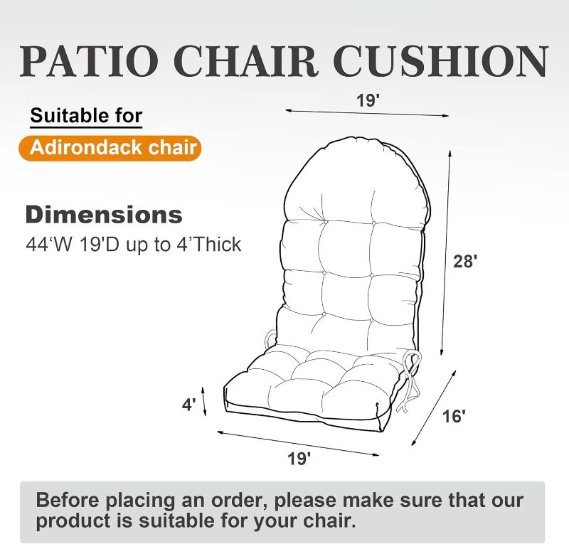 Photo 5 of (READ FULL POST) Set of 2 Patio Chair Cushion for Adirondack, High Back Rocking Chair Cushion 44x19x4 inch, Outdoor Seat Back Chair Cushion Sunscreen and fade-resistant (Beige, 2)
