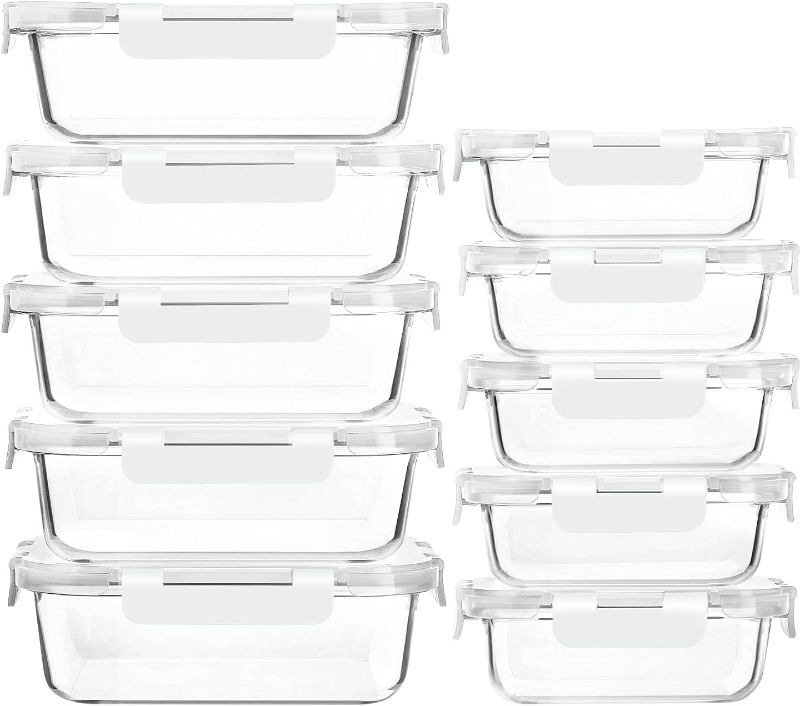 Photo 1 of [10-Pack]Glass Meal Prep Containers with Lids-MCIRCO Glass Food Storage Containers with Snap Locking Lids, Airtight Lunch Containers, Microwave, Oven, Freezer and Dishwasher, White