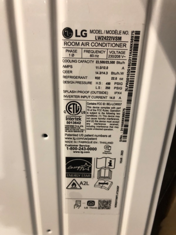 Photo 10 of ***USED - LIKELY MISSING PARTS - UNABLE TO VERIFY FUNCTIONALITY***
23,500 BTU 230/208V Window Air Conditioner Cools 1450 Sq. Ft. with Dual Inverter, Wi-Fi Enabled and Remote in White