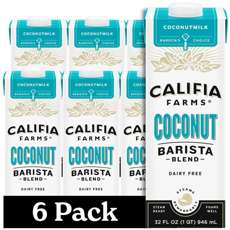 Photo 1 of **Exp 24 Aug 20204 **
Califia Farms - Coconut Barista Blend Coconut Milk, 32 oz (Pack of 6), Shelf Stable, Dairy Free, Plant Based, Vegan, Gluten Free, Non GMO, Creamer