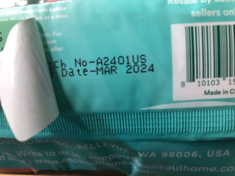 Photo 2 of **Expires on March 2024** Nonrefundable 
ECO SOUL Bamboo Flushable Extra-Large Adult Wipes-Unscented 384 Count|8 Pack of 48|Eco-Friendly Bamboo Compostable| 99% Purified Water, Hypoallergenic,Soft Wipes, BPA & Paraben free