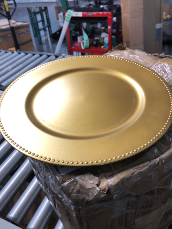 Photo 2 of (READ FULL POST) Jinei Charger Plates, 100Pcs Gold Plastic Reusable Dinner Charger Plates, 13'' Round Vintage Table Decoration, for Wedding, Party & Holiday