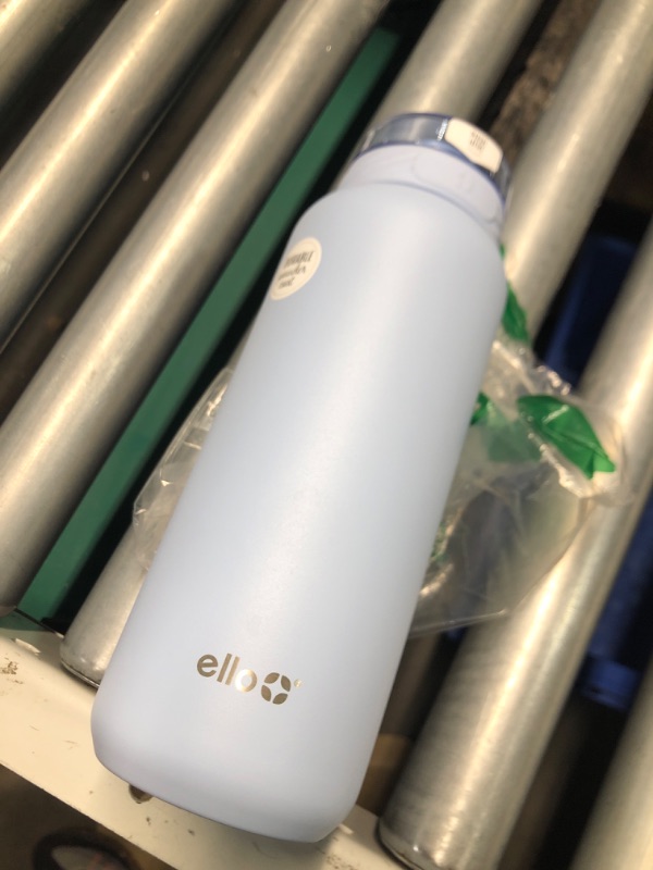 Photo 3 of ***MISSING STRAW***Ello Cooper 32oz Stainless Steel Water Bottle with Straw and Carry Handle, Double Walled and Vacuum Insulated Metal, Leak Proof Locking Lid with Soft Silicone Spout, Reusbale, BPA Free, Halogen Blue