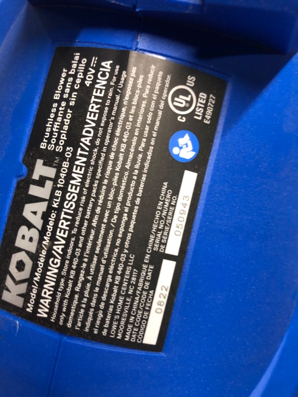 Photo 4 of ***BATTERY GIVES OFF ERROR - SEE COMMENTS***
Kobalt Gen4 40-volt 520-CFM 120-MPH Battery Handheld Leaf Blower 4 Ah (Battery and Charger Included)