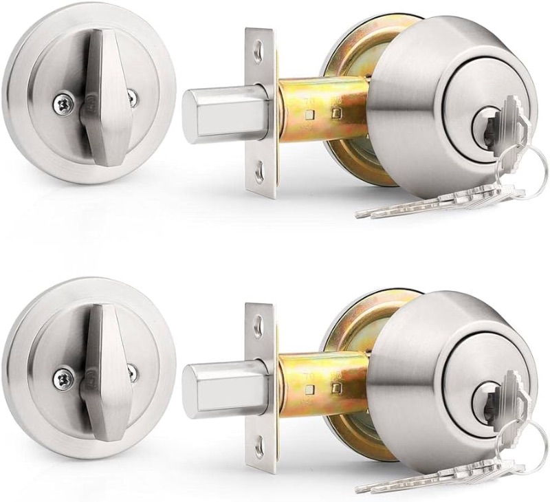 Photo 1 of [READ NOTES]
Probrico (2 pack) Keyed Alike Single Cylinder Deadbolts Brushed Nickel (Combo Packs), Keyway Keys Handleset, 3 Keys Anti-Theft Interior& Exterior Door Hardware