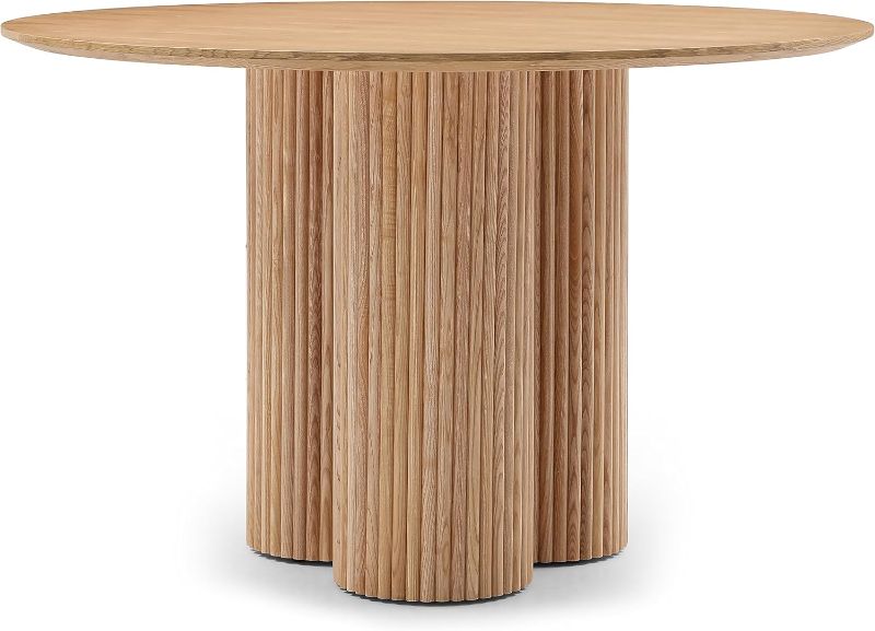 Photo 1 of ***BOX 1 OF 2 - TABLETOP ONLY - NO BASE OR HARDWARE - SEE PICTURES***
Meridian Furniture Simba Collection Mid-Century Modern Dining Table with Veneer 48" Top, Solid Wood Fluted Base, 48" W x 48" D x 30" H, Natural