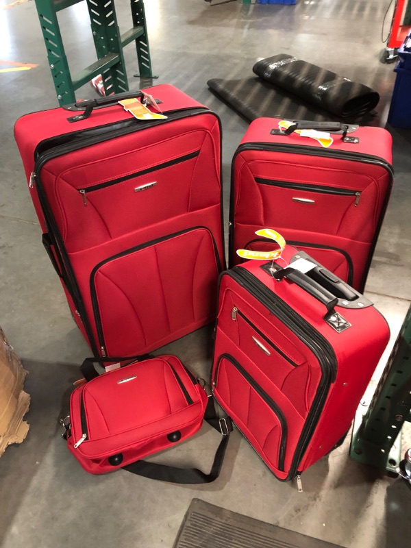 Photo 2 of ***USED - DIRTY - DAMAGED - SEE PICTURES***
Rockland Journey Softside Upright Luggage Set,Expandable, Red, 4-Piece (14/19/24/28) 4-Piece Set (14/19/24/28) Red