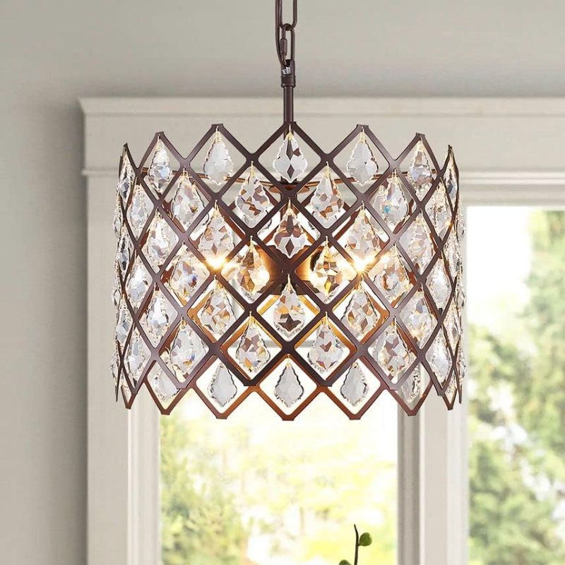 Photo 1 of ***USED - LIKELY MISSING PARTS - UNABLE TO VERIFY FUNCTIONALITY***
WUZUPS Crystal Chandelier 3-Light Pendant Ceiling Light Modern Lighting Fixture for Bedroom Storageroom Hallway Bar Kitchen Dinning Living Room Bathroom, 13" Wide 10" High, Oil Rubbed Bron