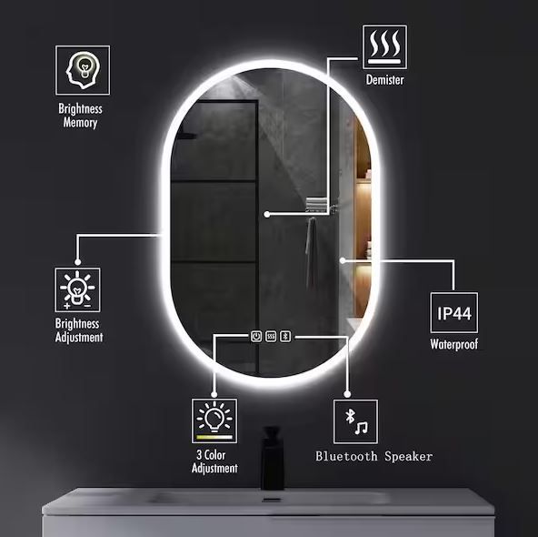 Photo 1 of (READ FULL POST) Oval LED Bathroom Vanity Mirror, 48x30inch Frameless Lighted Mirror, Smart Anti-Fog Waterproof Mirror with Memory Function Dimmable Backlit Light Mirror, UL Listed 48"x30"