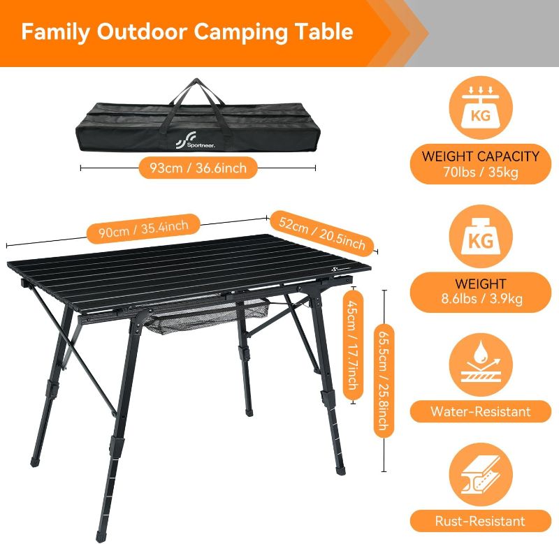 Photo 4 of (READ FULL POST) Sportneer Camping Tables That Fold Up Lightweight, Adjustable Height Aluminum Folding Table Roll Up Table Top Mesh Layer for Outdoor Camp Picnic Beach RV Backyards Kitchen BBQ
