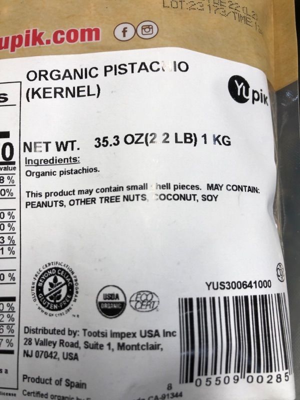 Photo 1 of **NO RETURNS**EXP 12/24**Yupik Organic Raw Pistachios, No Shells, 2.2 lb, Gluten-Free, Non-GMO, Kosher, Vegan, Kernels, Unsalted, Crunchy Shelled Nuts, Source of Fiber & Protein, Healthy Snacks, Ideal for Baking & Cooking Pistachio 2.2 Pound (Pack of 1)