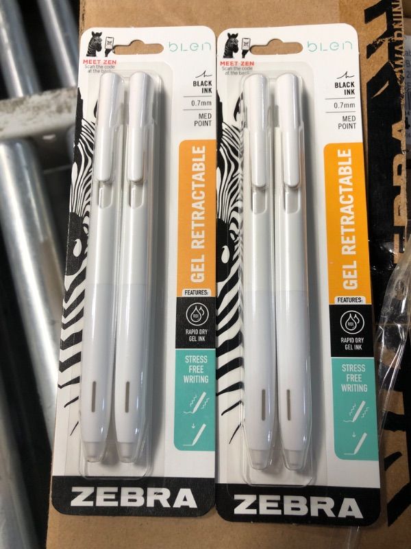 Photo 2 of **BUNDLE**(2 packs) Zebra Pen bLen Retractable Gel Pen, White Barrel, Medium Point, 0.7mm, Black Ink