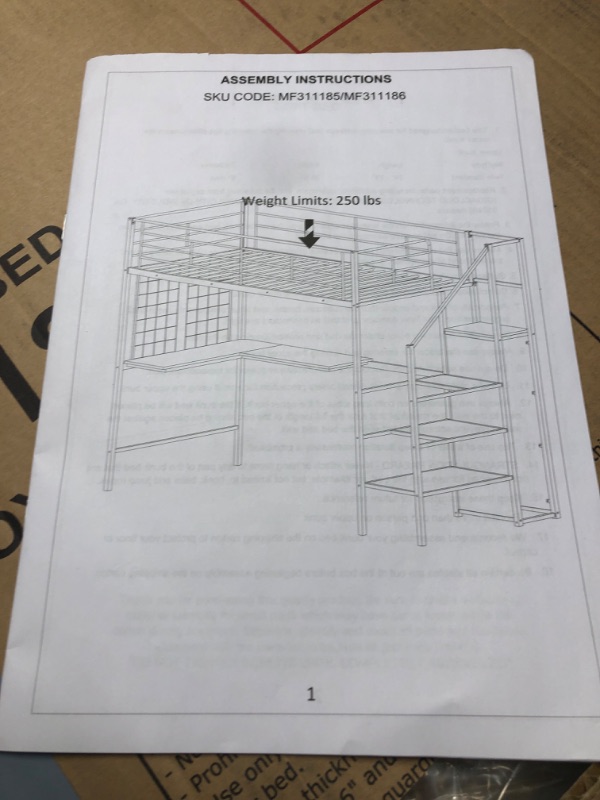 Photo 2 of ***INCOMPLETE - BOX 2 OF 2 ONLY - PARTIAL SET - CANNOT BE FULLY ASSEMBLED - SEE COMMENTS***
Full Size Loft Bed with Desk and Storage Wardrobe, Heavy Duty Loft Bed with Stairs and Metal Grid, Full Size Loft Bed for Kids, Girls, Boys, White Loft Bed Full Si