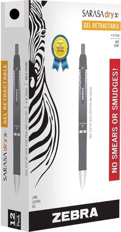 Photo 1 of (READ FULL POST) Zebra Pen Sarasa Dry X1 Retractable Gel Pen, Medium Point, 0.7mm, Black Ink, 12-Pack