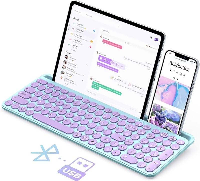 Photo 1 of ***USED NOT TESTED*** seenda Bluetooth Keyboard for iPad, 2.4G + Bluetooth Multi-Device Typewriter Keyboard with Number Pad, Tablet Holder for iPad Tablet, Andriod Phone, MacBook/Windows PC Desktop, Barbie Purple