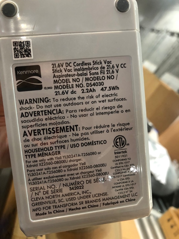 Photo 1 of ***ITEM TESTED FOR POWER, UNABLE TO TEST FURTHER***
Kenmore DS4030 21.6V Cordless Stick Vacuum with EasyReach Wand, Lightweight Cleaner with 2-Speed Power Control