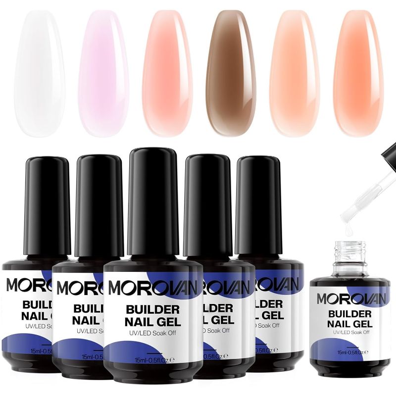 Photo 1 of ***STOCK PHOTO REFERENCE ONLY***
2 PACK Morovan 5 in 1 Builder Gel Nail Kit: 6 Colors Builder Gel for Nails with Top Coat UV LED Builder Nail Gel 