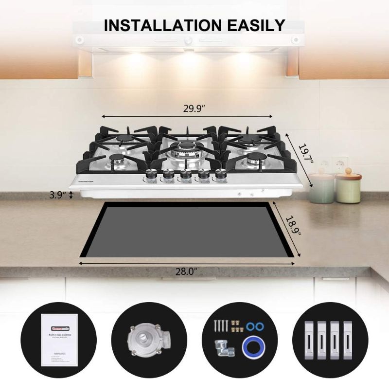 Photo 1 of (READ FULL POST) mpava 30 in. Gas Stove Cooktop 5 Italy Sabaf Sealed Burners NG/LPG Convertible in Black Tempered Glass, 30 Inch
