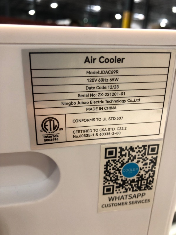 Photo 4 of ***USED - ICE PACKS MISSING - OTHER PARTS LIKELY MISSING AS WELL - POWERS ON - UNABLE TO TEST FURTHER***
3-IN-1 Windowless Swamp Cooler w/ 2.4 Gal Detachable Water Tank, 12H Timer & 20FT Remote Control, 24-INCH 