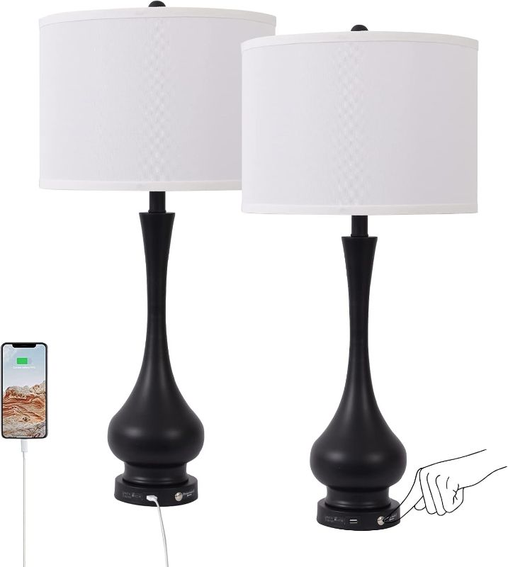 Photo 1 of ***(PARTS ONLY/ NO RETURNS OR REFUNDS/ NON FUNCTIONAL) **
Touch Control Table Lamp Set of 2, 3-Way Dimmable Nightstand Lamp Sets with Linen Fabric Shade, Bedside Lamp 