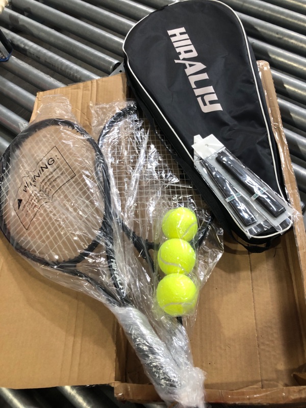 Photo 2 of ***USED*** HIRALIY Adult Recreational 2 Players Tennis Rackets ,27 Inch Super Lightweight Tennis Racquets for Student Training Tennis and Beginners, Tennis Racket Set For Outdoor Games, Including 3 Tennis Balls, 2 Tennis Overgrips and 1 Tennis Bag
