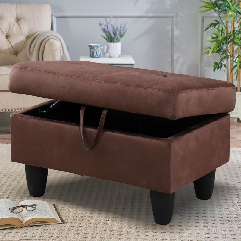 Photo 1 of ***USED - LIKELY MISSING PARTS - UNABLE TO VERIFY FUNCTIONALITY***
28.5'' Ottoman with Storage, Flannel Ottoman Foot Rest for Living Room Upholstered Footstool, Perfect Storage Ottoman Bench Bag Floor Chair for Bedroom or Entryway, Chocolate