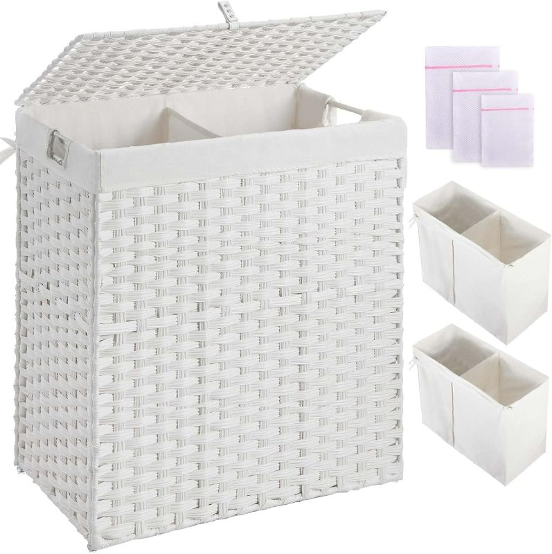 Photo 1 of **MISSING HARDWARE**
Laundry Hamper with lid, No Install Needed, 110L Wicker Laundry Baskets Foldable, White