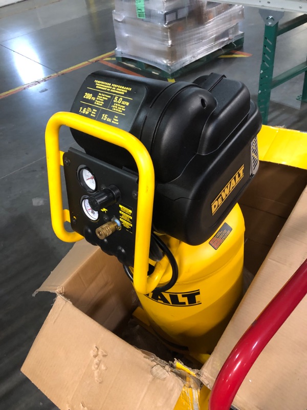 Photo 8 of ***USED - POWERS ON - BUT DOESN'T BUILD AIR PRESSURE - UNABLE TO TROUBLESHOOT - MISSING WHEELS***
DEWALT Vertical Portable Compressor, 1.9 Hp 200 Psi Oil Free High Pressure Low Noise (D55168) Multi