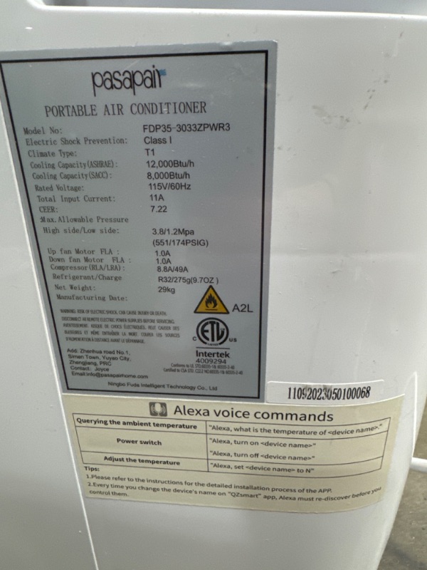 Photo 6 of **NON-REFUNDABLE, PARTS ONLY** Voice-Enabled Portable Air Conditioner – Pasapair 12000 BTU WIFI Portable AC Unit 