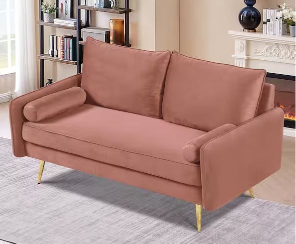 Photo 1 of (READ FULL POST) US Pride Furniture- Villeda 58 in. Rose Solid Velvet 2-Seater Loveseat with Metal Feet