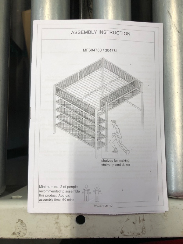 Photo 4 of ***PARTIAL SET - BOX 1 OF 2 ONLY - CANNOT BE FULLY ASSEMBLED - SEE PICTURES***Full Size Metal Loft Bed, Heavy Duty Steel Bed Frame with 4-Tier Shelves/Ladder and Bed Side Storage Platform, Space-Saving Multi-functional Bed for Small Room, Pink