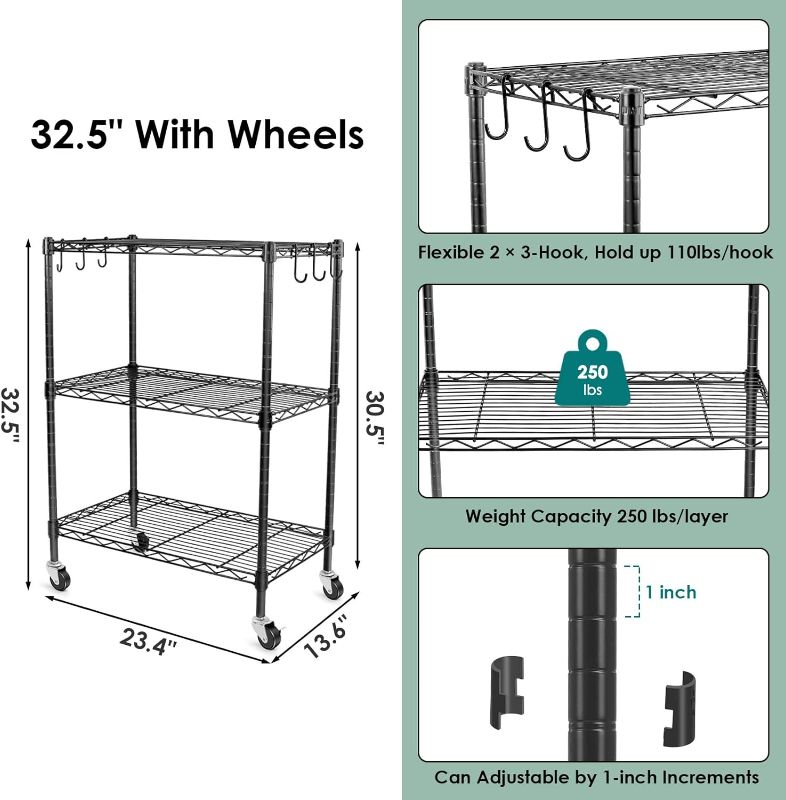 Photo 4 of (READ FULL POST) WDT Shelving Storage Units on Wheels Casters, Adjustable Heavy Duty Metal Shelf Wire Storage Rack for Home Office Garage Kitchen Bathroom Organization,Black 14" W*36" D*57" H