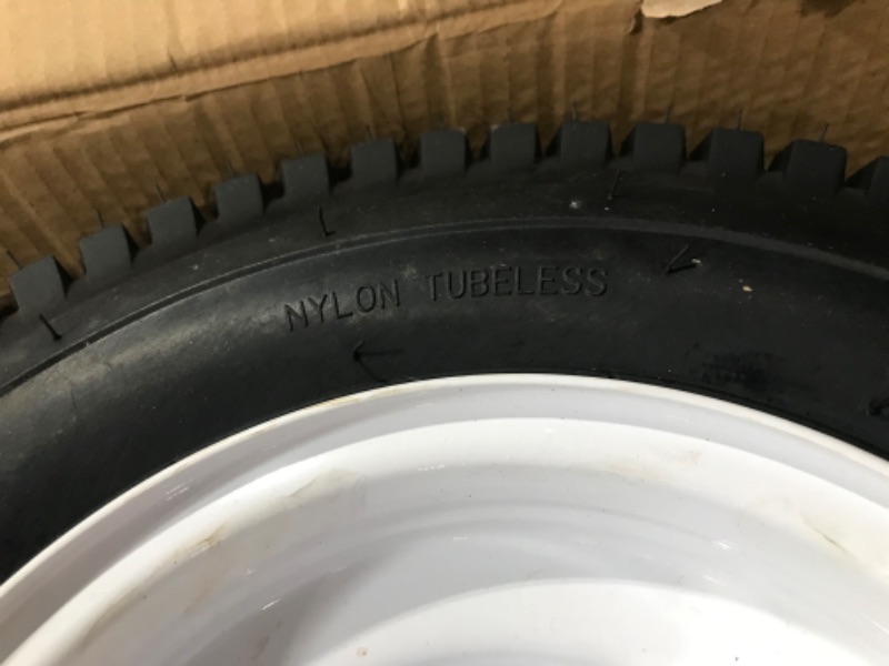 Photo 2 of 16x6.50-8 Tubeless Tire and Wheel, 16x6.5-8" Lawn Mower Tires, 4" Centered Hub, 1" Bearing, Universal Fit Riding Mower and Garden Tractor Front Wheels, 4 Ply, V-Turf Pattern, 2 Pack 16x6.50-8 Tubeless (4" Centered Hub,1" Bore)