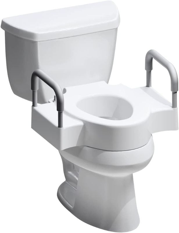 Photo 1 of ***USED***Bemis Rise 4.5" Raised Toilet Seat with Handles, Toilet Seat Riser for Seniors with Secure Hinges, Fits Round and Elongated
